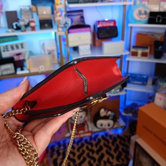 Gucci Red Leather Super Mini Sylvie Chain Crossbody 2 way Bag Gold Chain - Picture 7 of 14